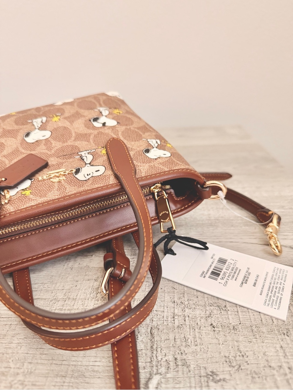 Coach x Peanuts Snoopy Brown Tote Bag with Strap - Picture 7 of 8